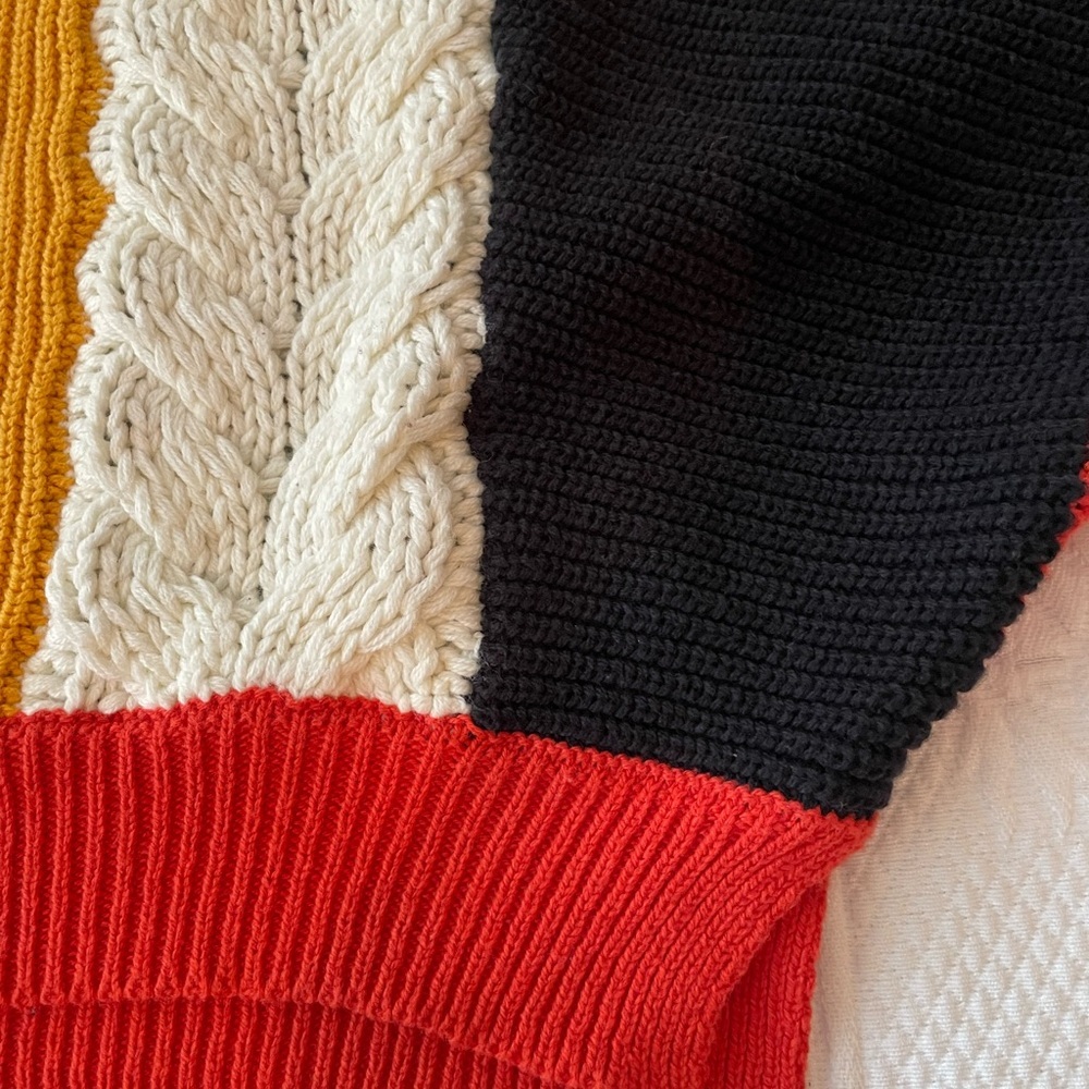 Sincerely Jules ColorBlock Cropped Sweater Black Yellow Orange Cream Small - Picture 9 of 12